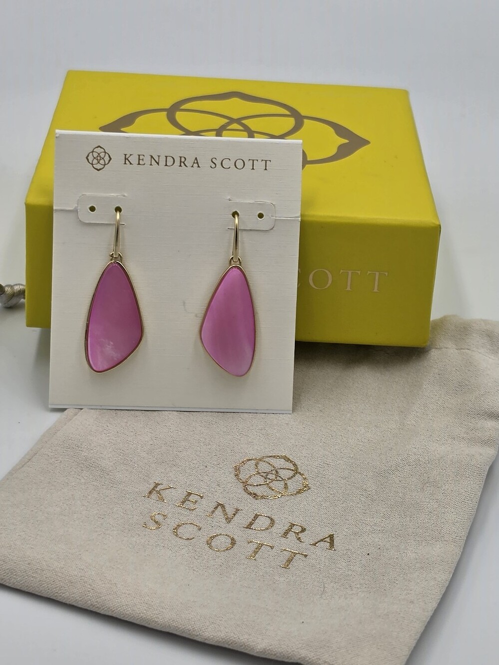 Kendra Scott Mckenna Small Pink Teardrop Dangle Earrings in Gold-Tone New